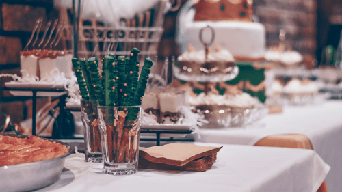 A festive food display at an office holiday party