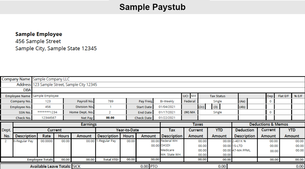 Sample paystub