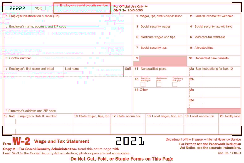 Photo of a blank form W-2.