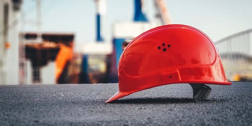 Construction safety helmet in a work zone.