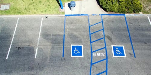 An aerial view of handicap parking spaces.