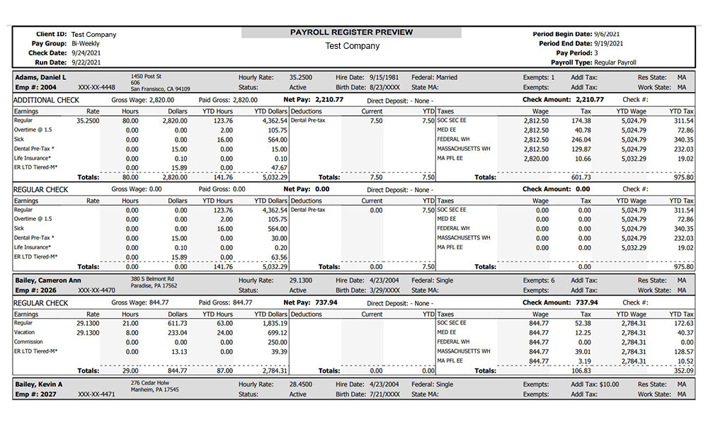 Payroll Register Preview